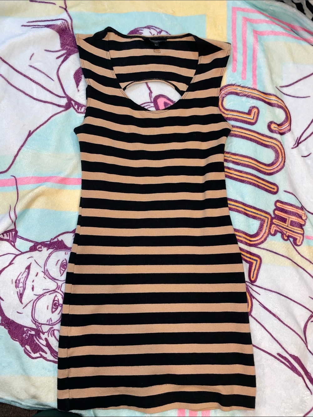 Forever 21 Black and Tan Striped Cutout Mini Dress